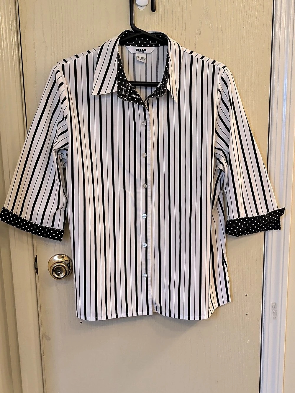 Alia Petites Striped Button Down Top – White & Black – Size 14P